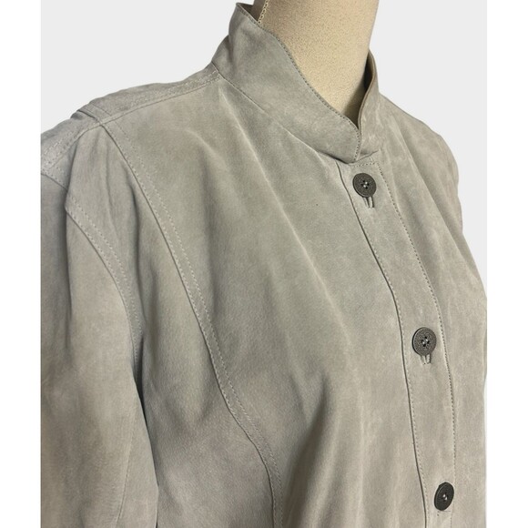 Chico's Womens  Size 3 Gray Leather Suede Jacket Button Up Lined Business Casual - Picture 3 of 9